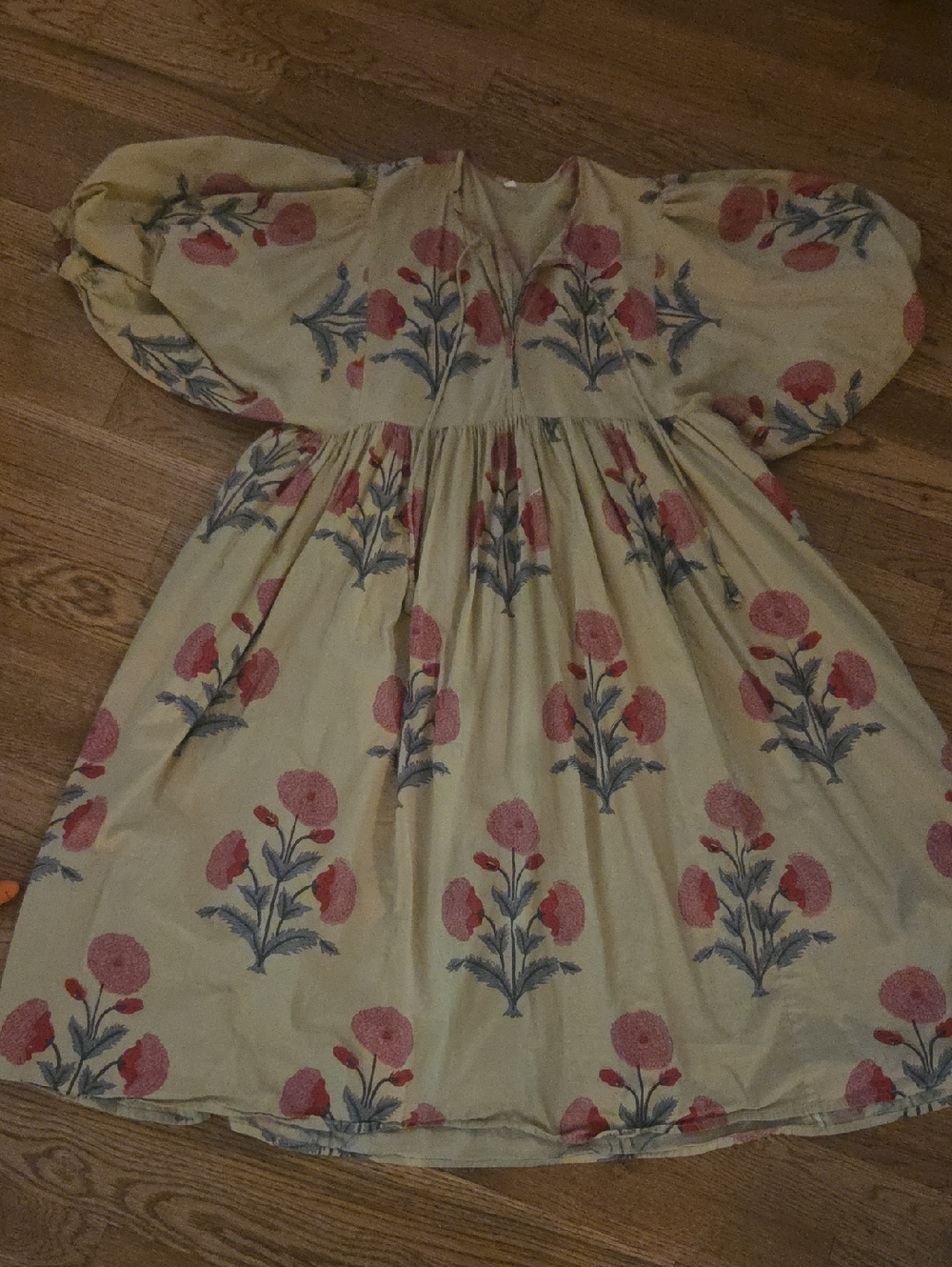 Women’s Floral Midi Dress in Tan with Pink Blooms